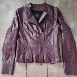Barneys New York Burgundy Leather Moto Jacket – Size XS